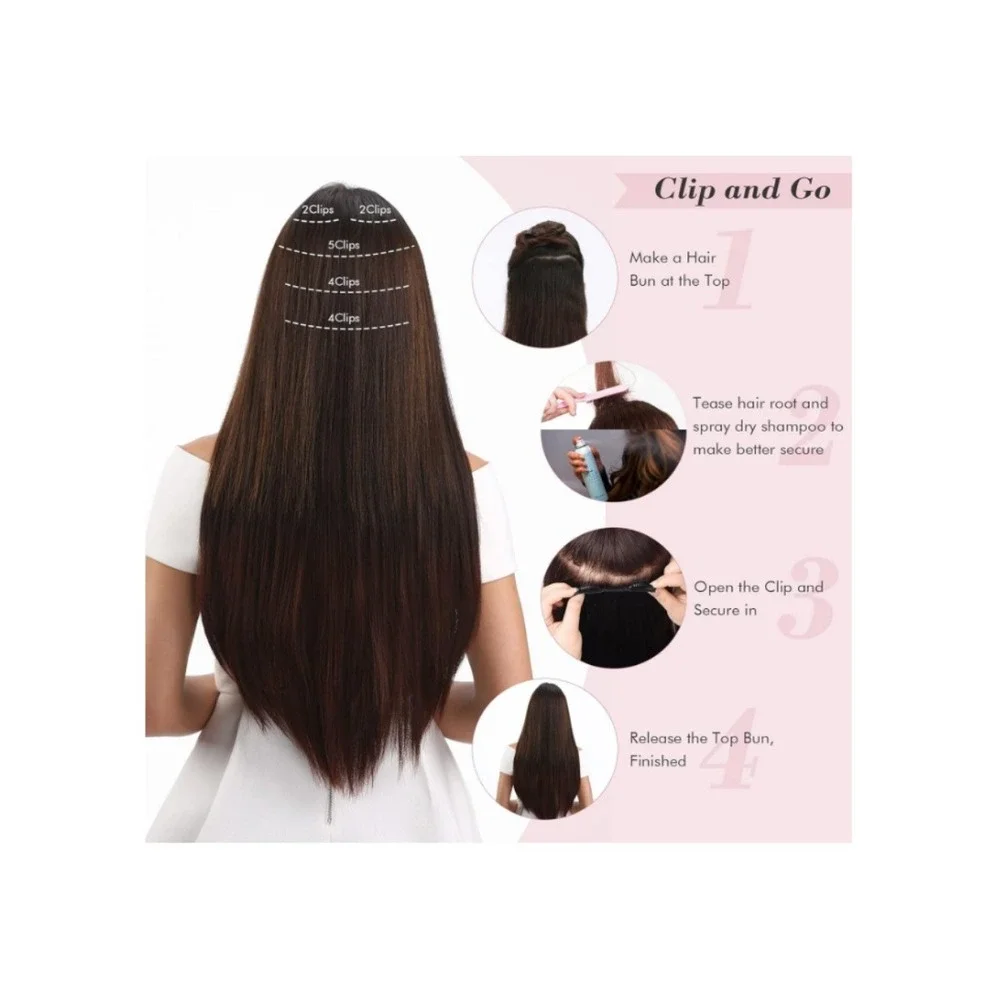 REECHO‎ 24 Inch Ash Brown Blonde Highlights Clip In Hair Extensions 5pc 240g